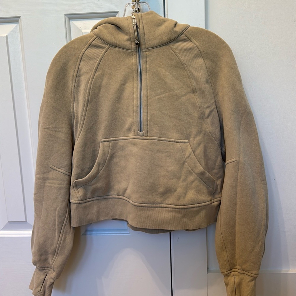 Lululemon tan scuba half zip with hood